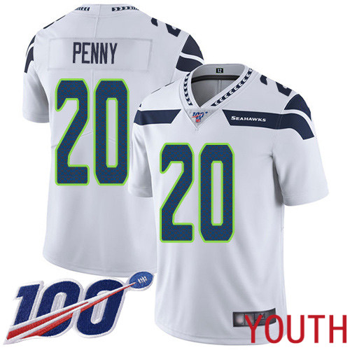 Seattle Seahawks Limited White Youth Rashaad Penny Road Jersey NFL Football #20 100th Season Vapor Untouchable->youth nfl jersey->Youth Jersey